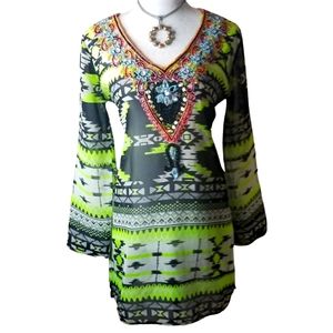 Lucky & Coco Bohemian Mixed Media Bead Embellished Dress/Tunic